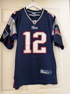 ❤️Reebok Tom Brady #12 New England Patriots Onfield Jersey 48 Blue Stiched Sewn